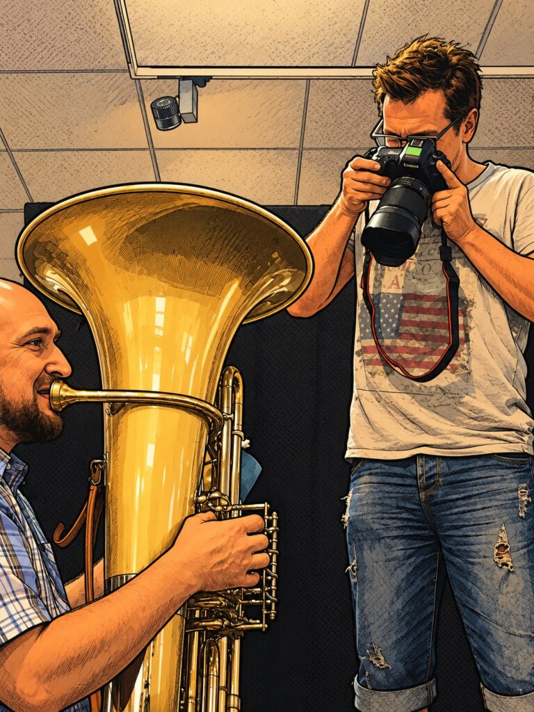 Fotograf Martin Rumberger fotografiert einen Tubaspieler
